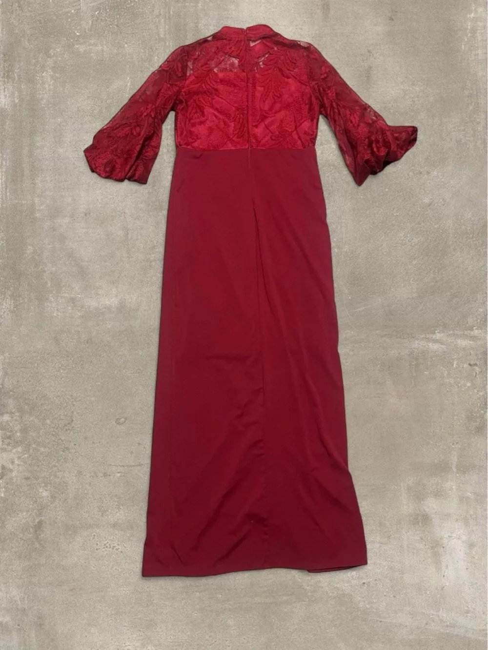 Vintage Coco Collection Burgundy Lace Maxi Dress | Sheer Sleeve Formal Gown - Picture 7 of 7